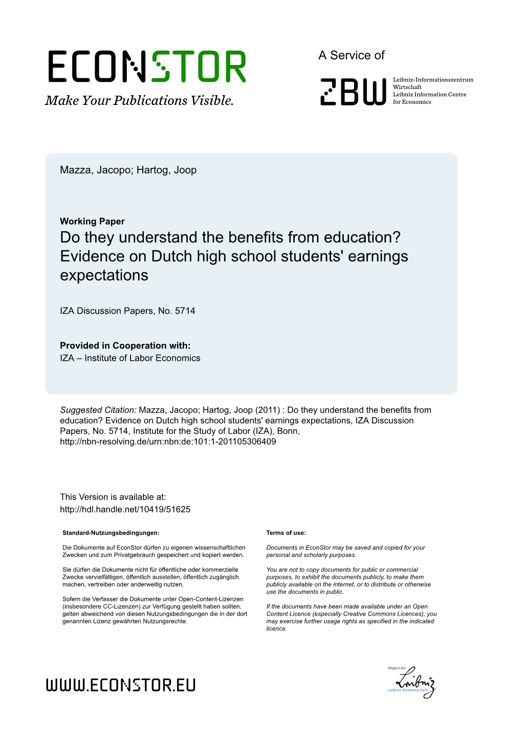 Evidence on Dutch High School Students' Earnings Expectations