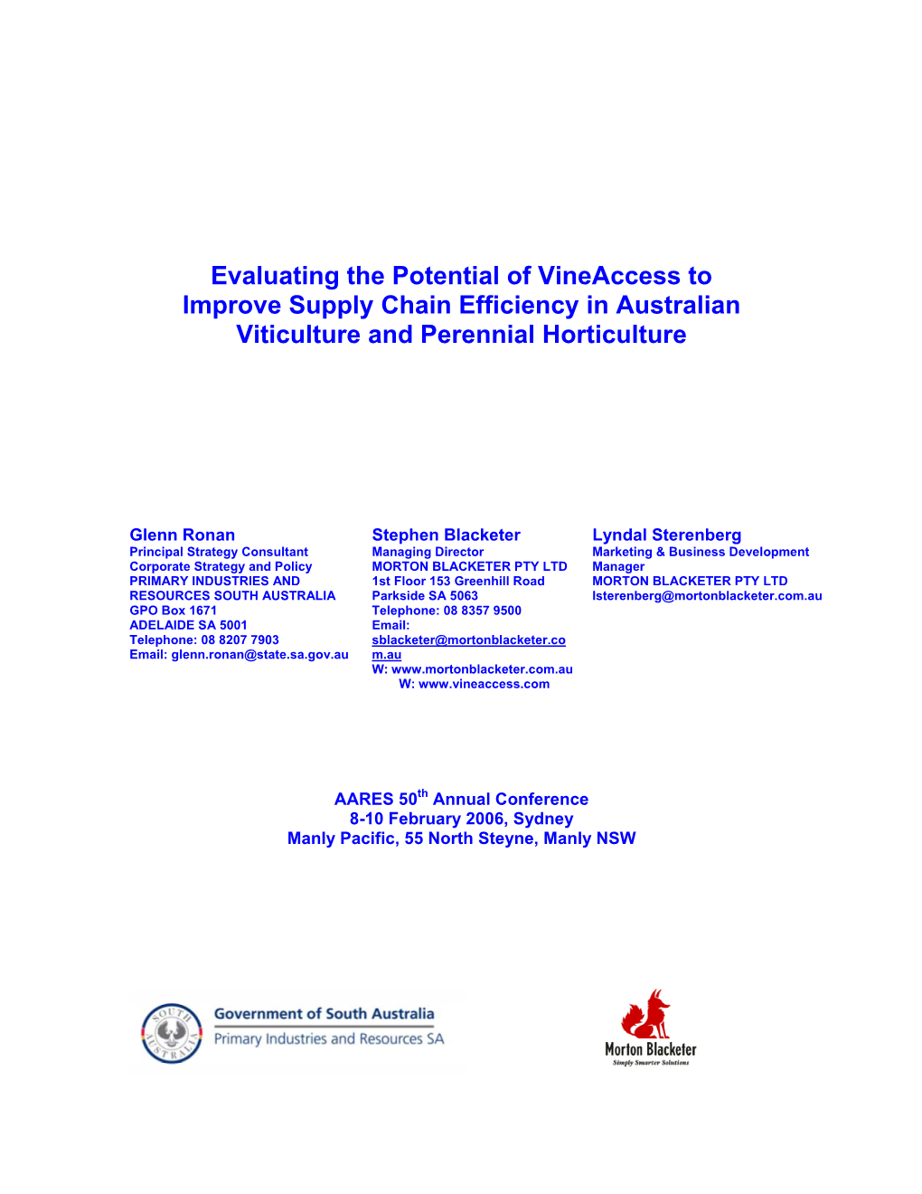 Evaluating the Potential of Vineaccess to Improve Supply Chain Efficiency in Australian Viticulture and Perennial Horticulture