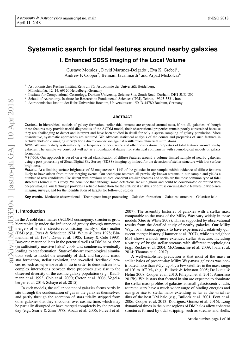 Systematic Search for Tidal Features Around Nearby Galaxies I