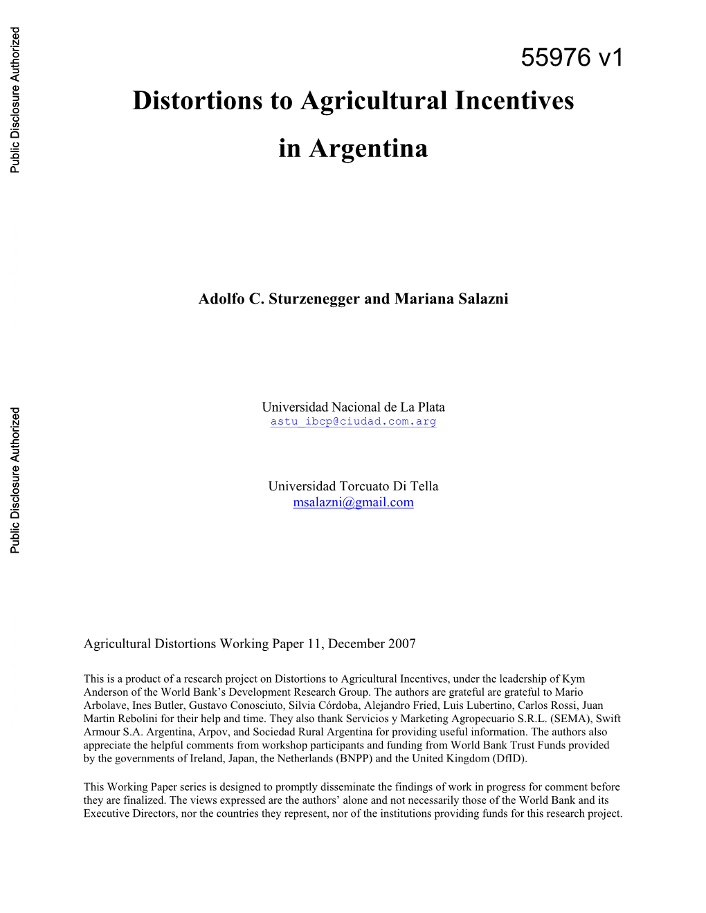 Distortions to Agricultural Incentives in Argentina Public Disclosure Authorized