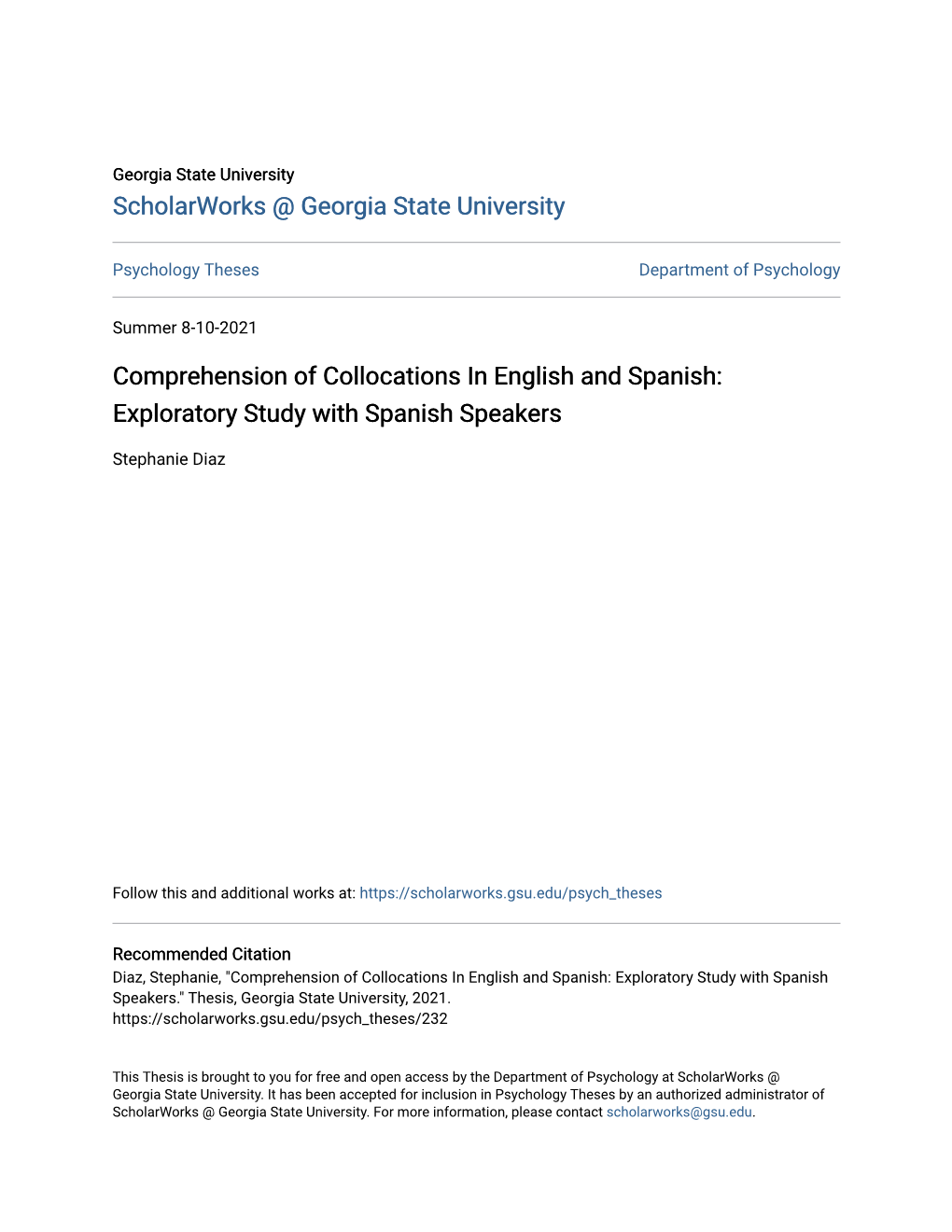 Comprehension of Collocations in English and Spanish: Exploratory Study with Spanish Speakers