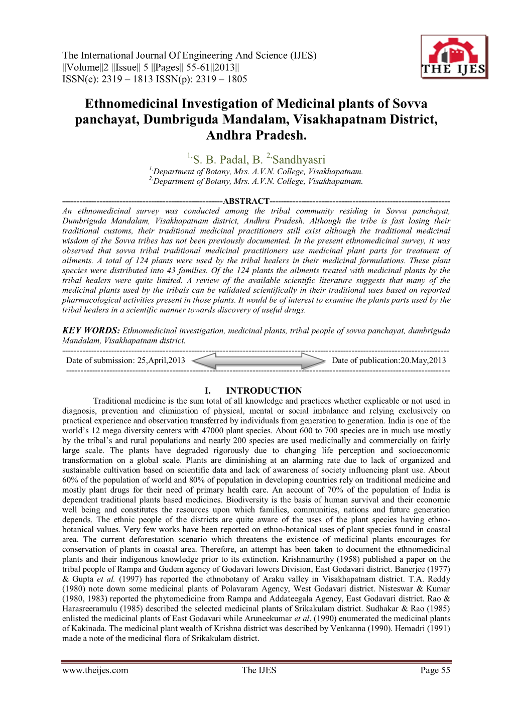 Ethnomedicinal Investigation of Medicinal Plants of Sovva Panchayat, Dumbriguda Mandalam, Visakhapatnam District, Andhra Pradesh