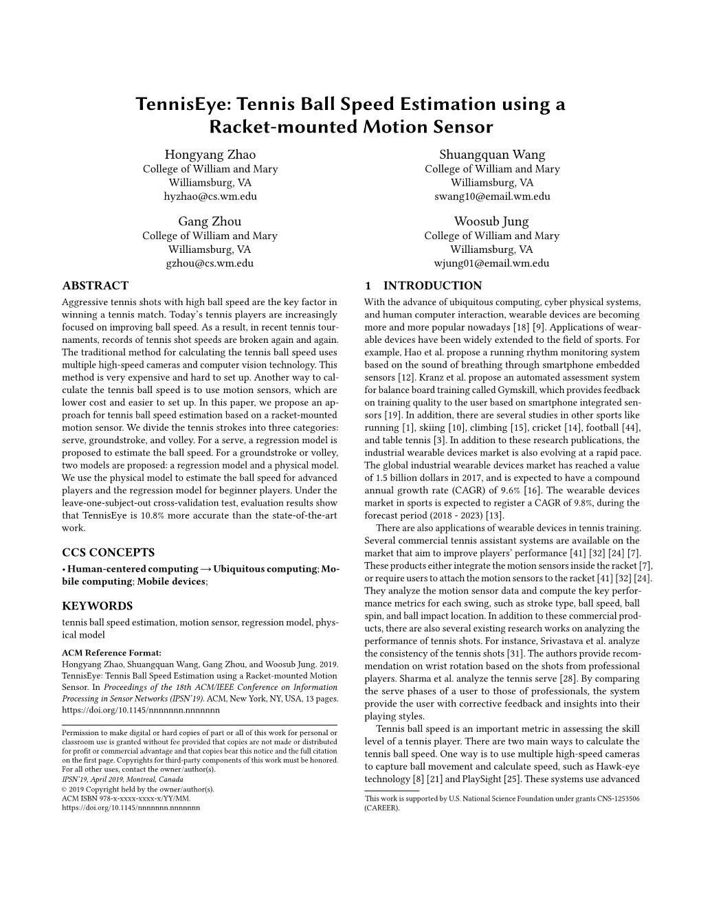 Tenniseye: Tennis Ball Speed Estimation Using a Racket-Mounted Motion Sensor