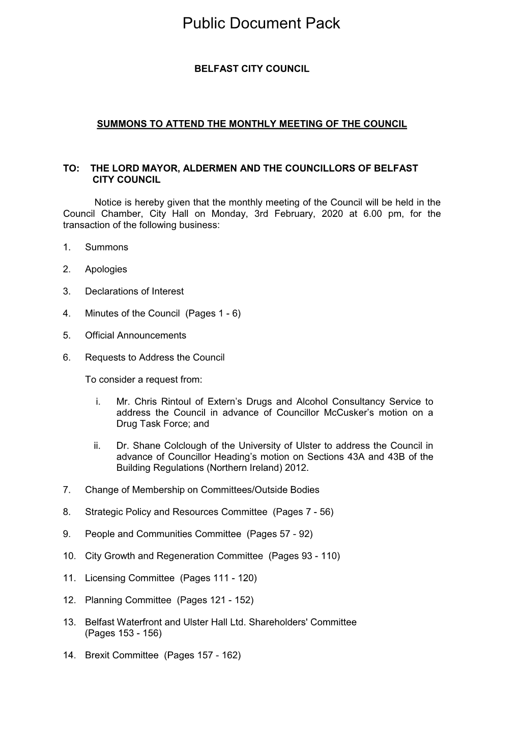 (Public Pack)Agenda Document for Council, 03/02/2020 18:00