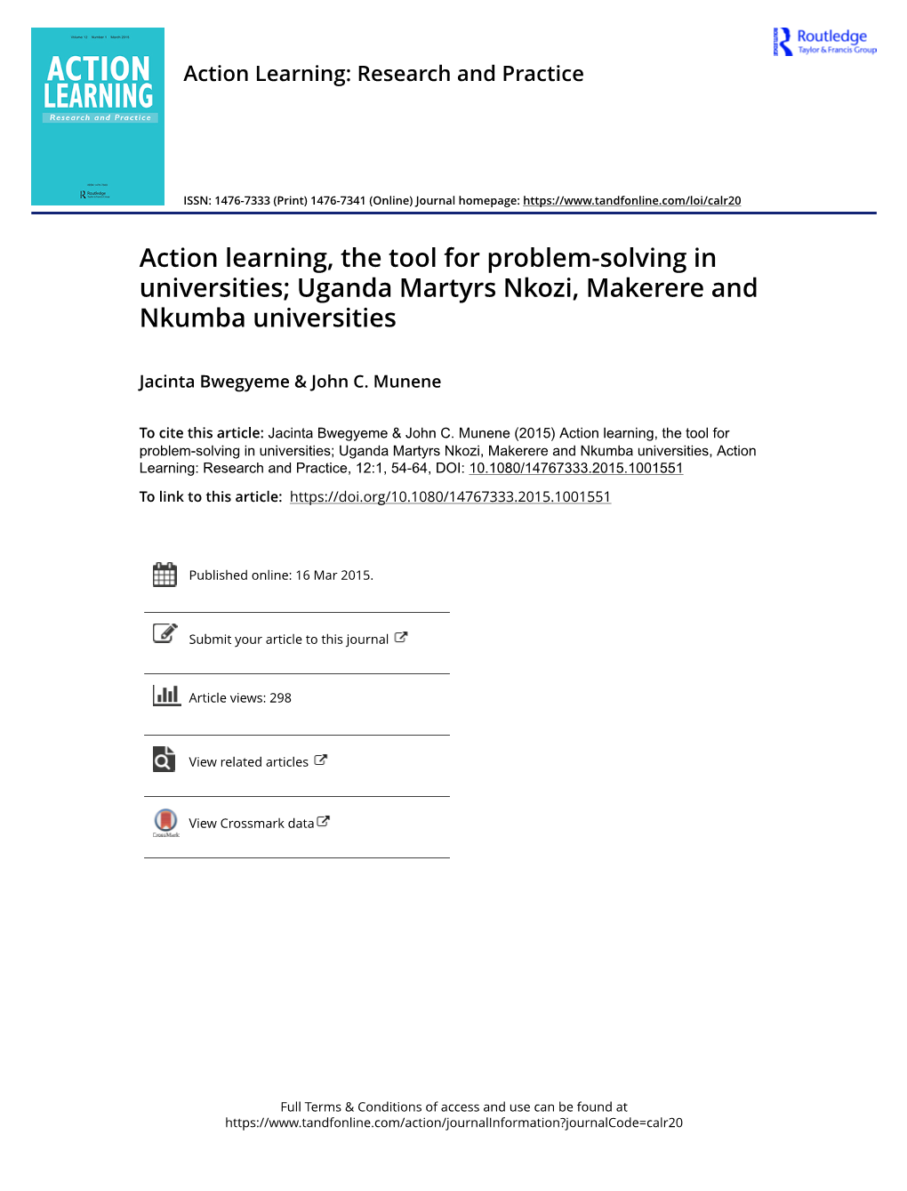 Action Learning, the Tool for Problem-Solving in Universities; Uganda Martyrs Nkozi, Makerere and Nkumba Universities