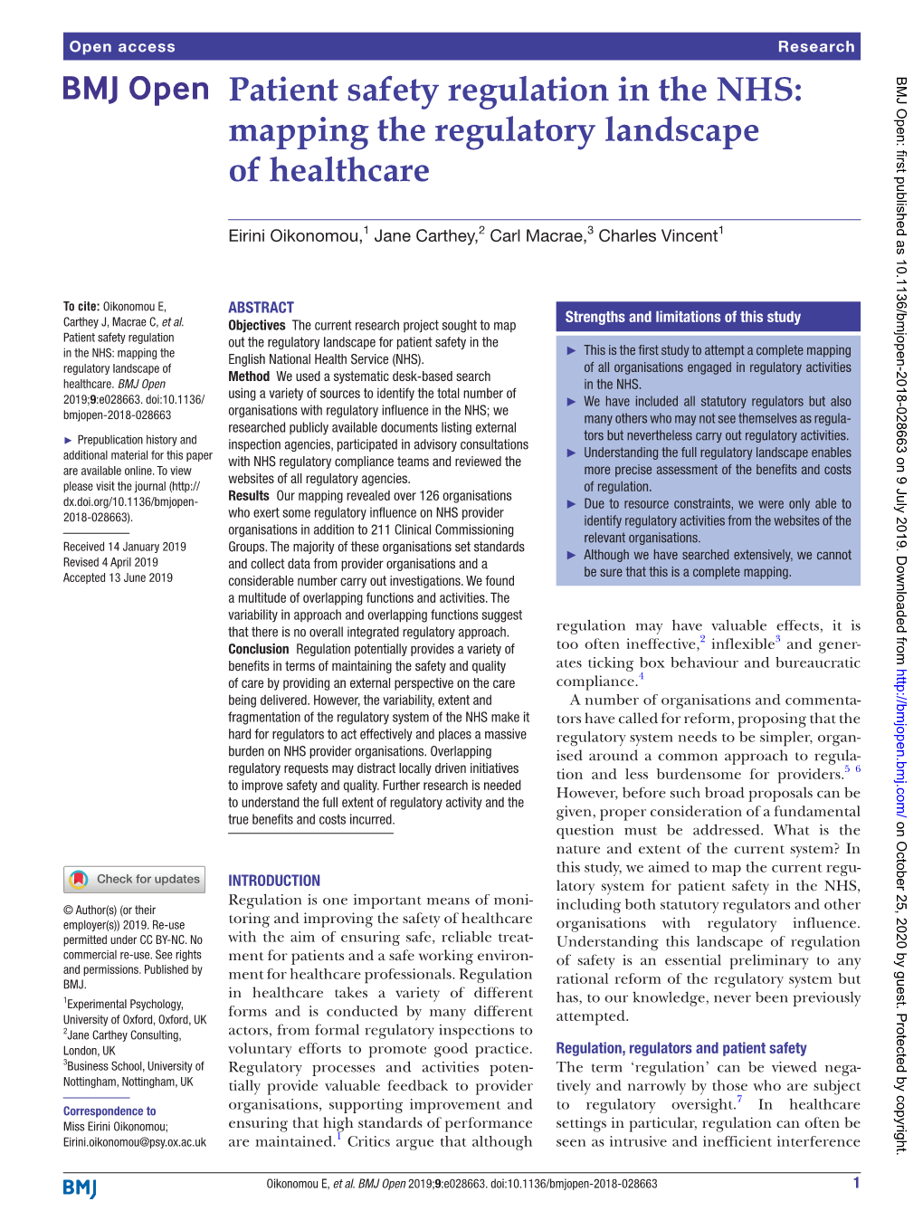 Patient Safety Regulation in the NHS: Mapping the Regulatory Landscape of Healthcare