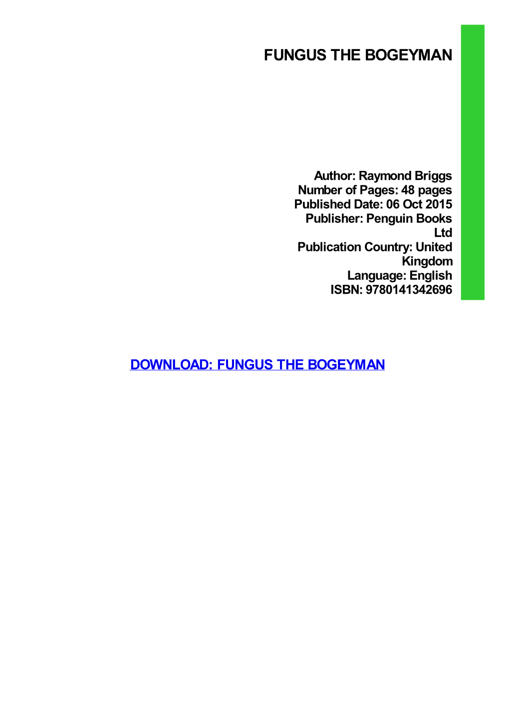 PDF Download Fungus the Bogeyman Ebook