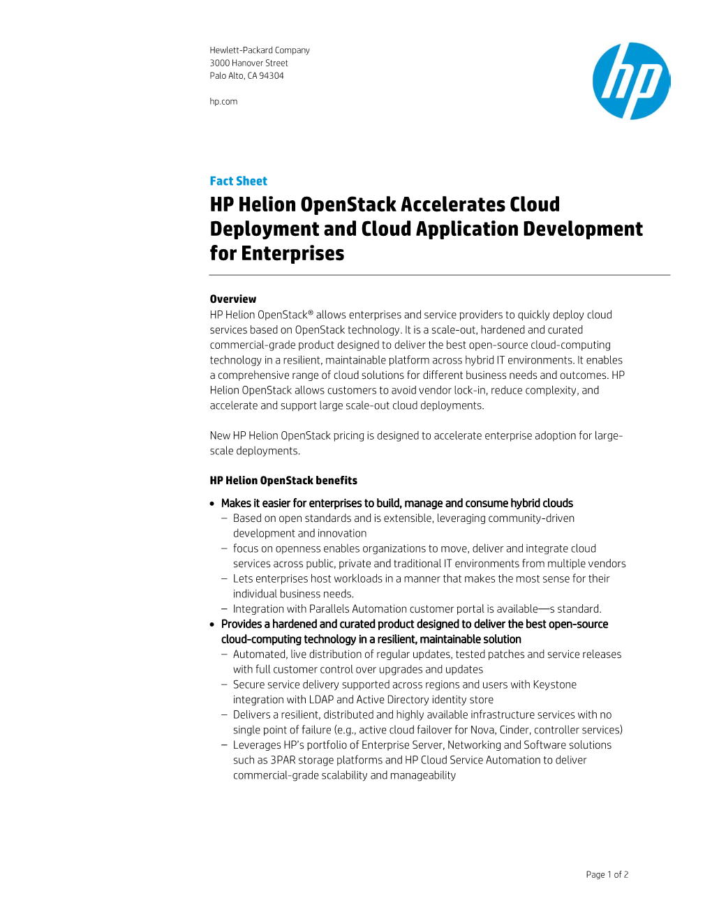 HP Helion Openstack Accelerates Cloud Deployment and Cloud Application Development for Enterprises