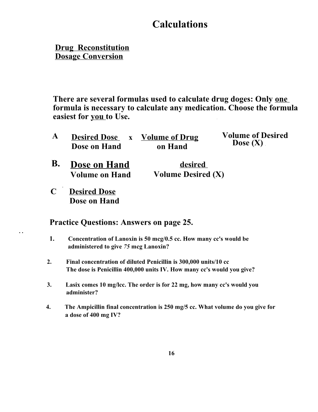 Drug Reconstitution Dosage Conversion