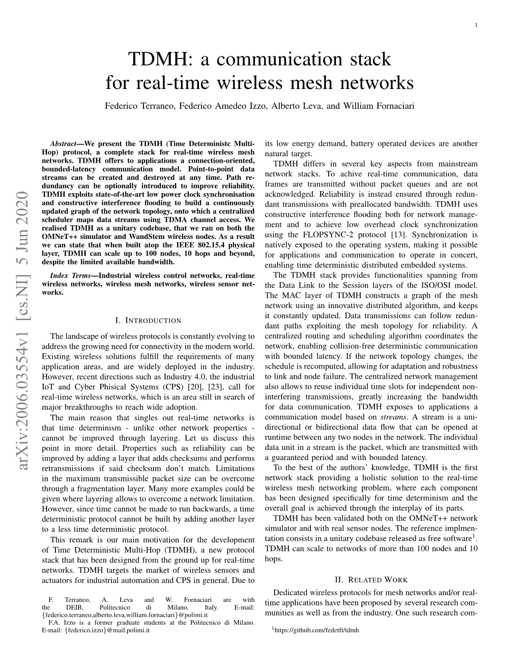 A Communication Stack for Real-Time Wireless Mesh Networks Federico Terraneo, Federico Amedeo Izzo, Alberto Leva, and William Fornaciari