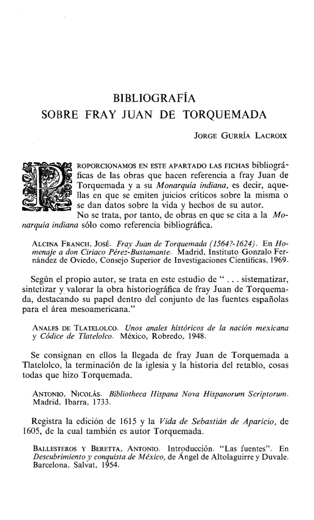 Bibliografía Sobre Fray Juan De Torquemada