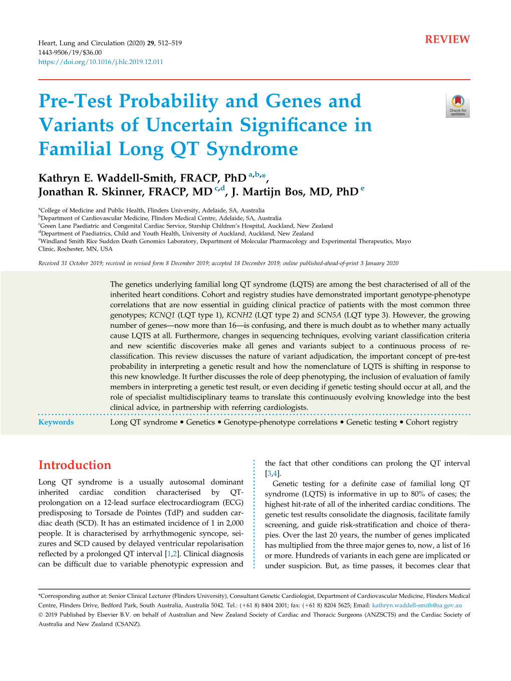 Pre-Test Probability and Genes and VUS's in Familial LQTS