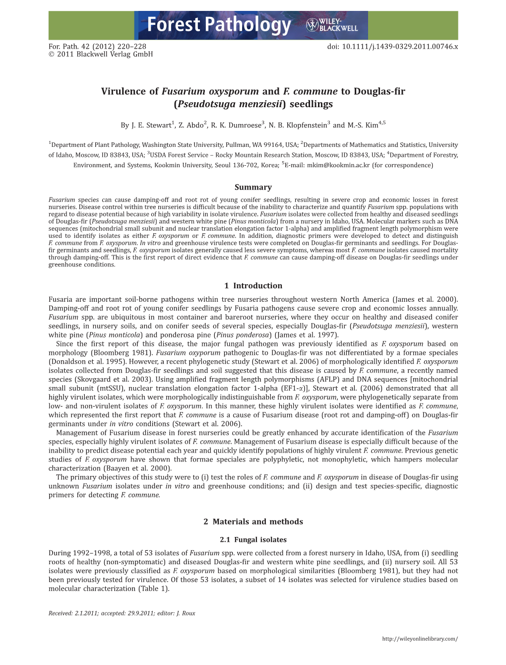 Virulence of Fusarium Oxysporum and F.Commune