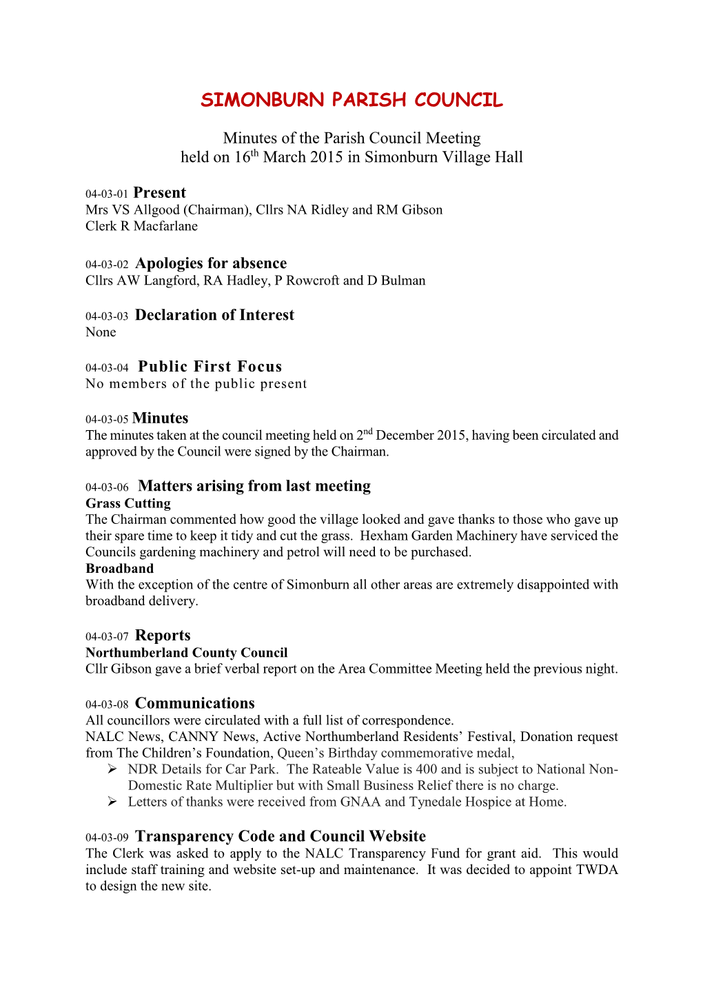 Parish Council Minutes