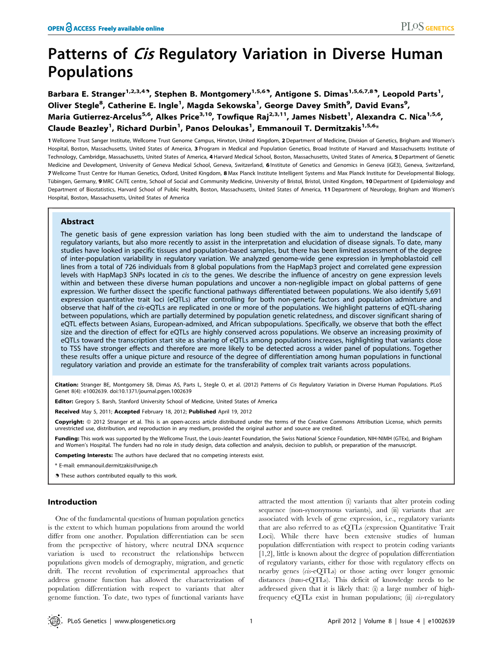 Patterns of Cis Regulatory Variation in Diverse Human Populations