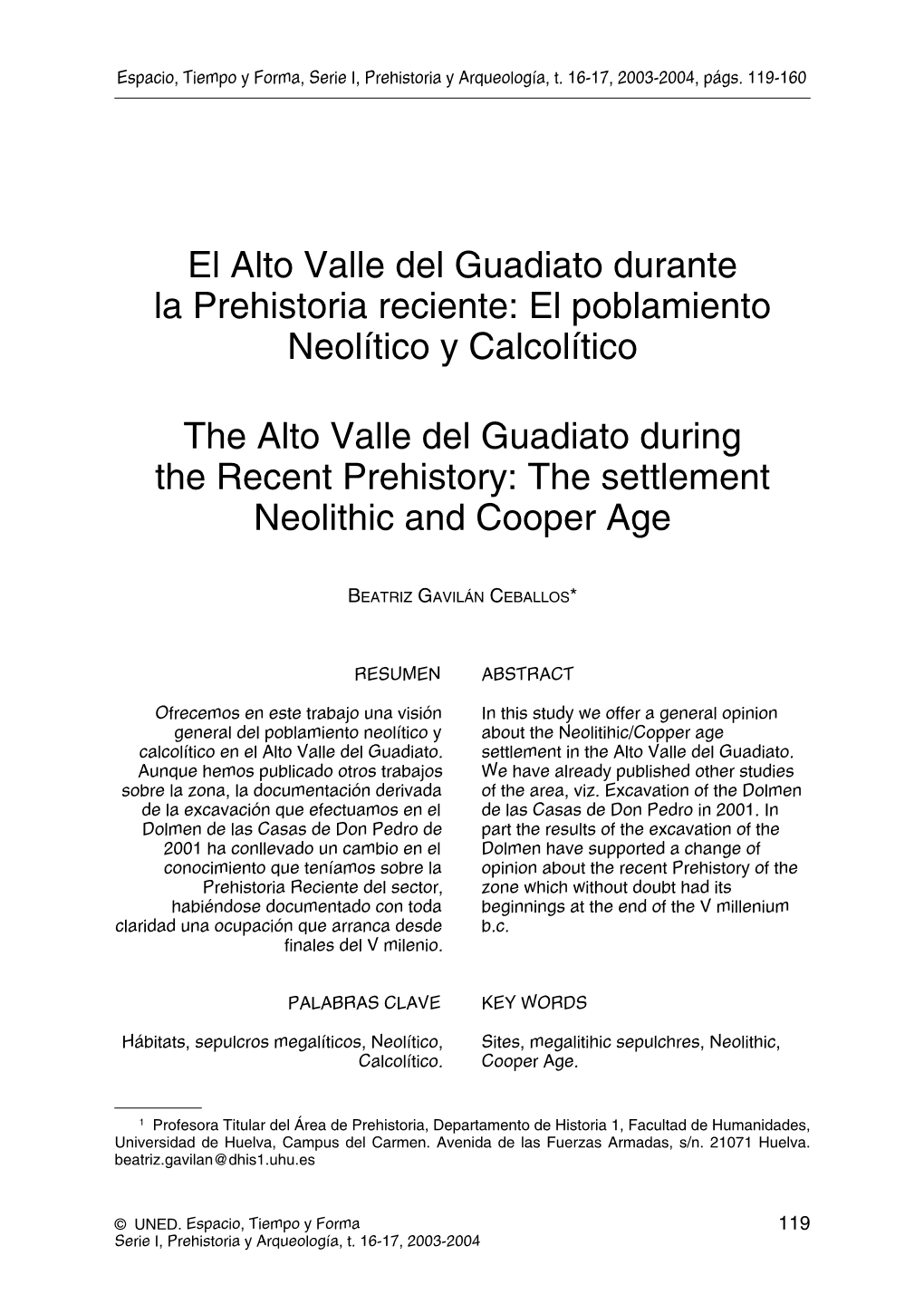 El Poblamiento Neolítico Y Calcolítico the Alto Valle Del Guadiato