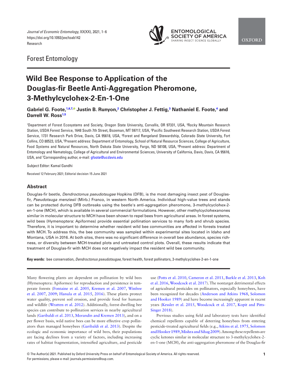 Wild Bee Response to Application of the Douglas-Fir Beetle Anti-Aggregation Pheromone, 3-Methylcyclohex-2-En-1-One