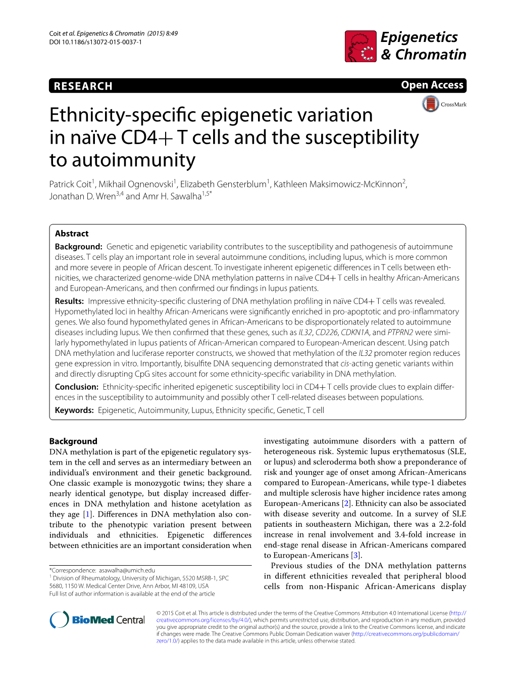 Ethnicity-Specific Epigenetic Variation in Naïve CD4+ T Cells and the Susceptibility to Autoimmunity