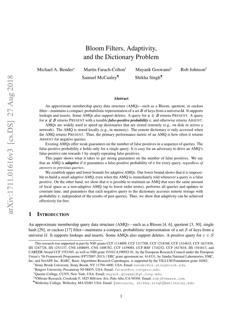 Bloom Filters, Adaptivity, and the Dictionary Problem