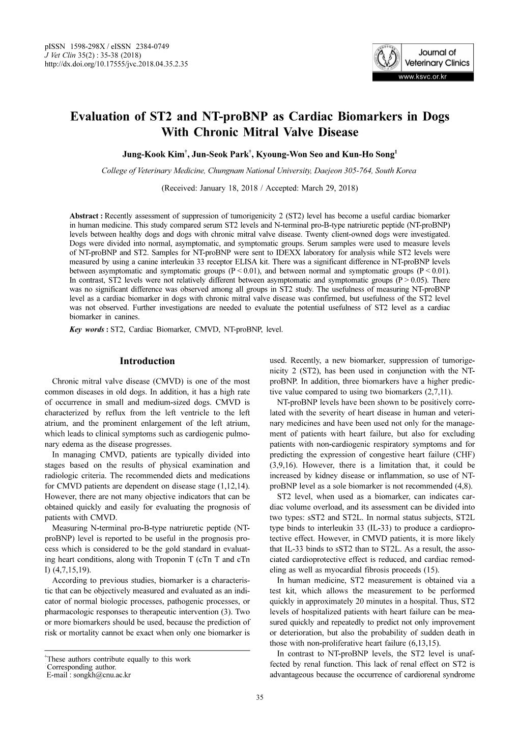 Evaluation of ST2 and NT-Probnp As Cardiac Biomarkers in Dogs with Chronic Mitral Valve Disease