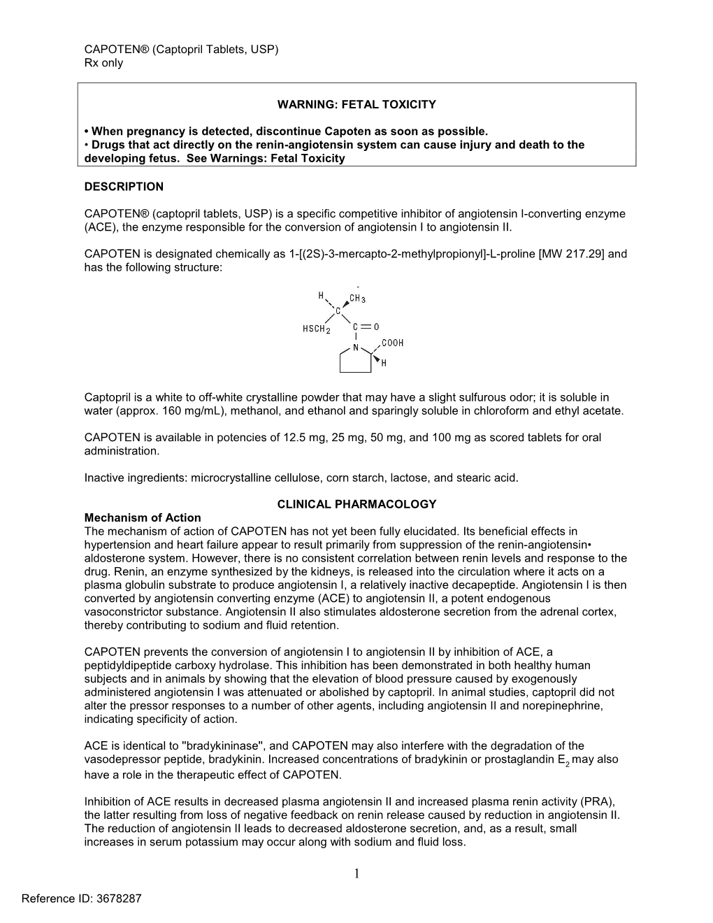 CAPOTEN® (Captopril Tablets, USP) Rx Only