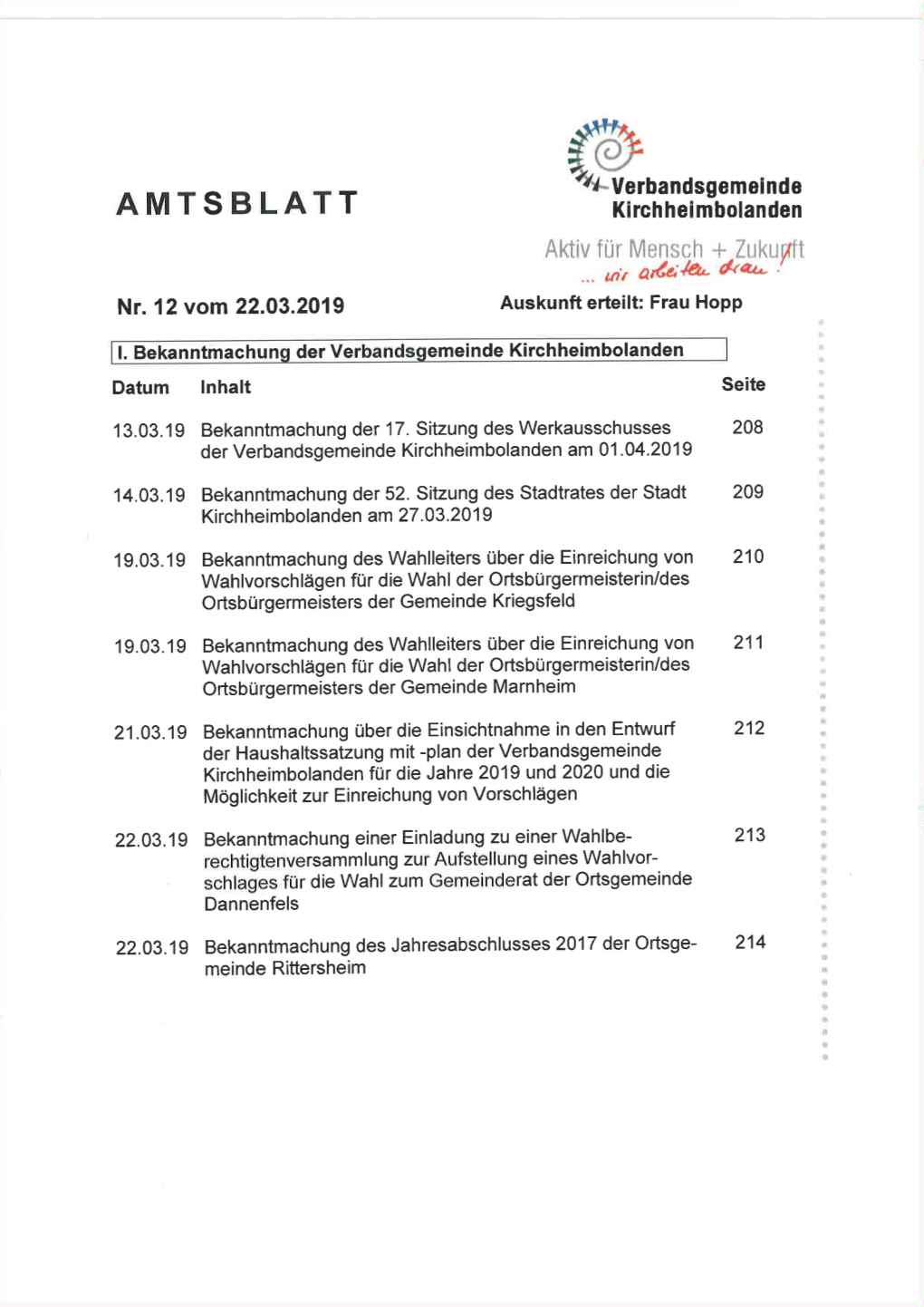 AMTS B LATT Klrchhelmbolanden Aktiv Für Mensch + Zukunft