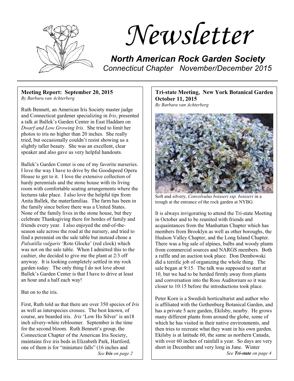 Newsletter North American Rock Garden Society Connecticut Chapter November/December 2015 ______