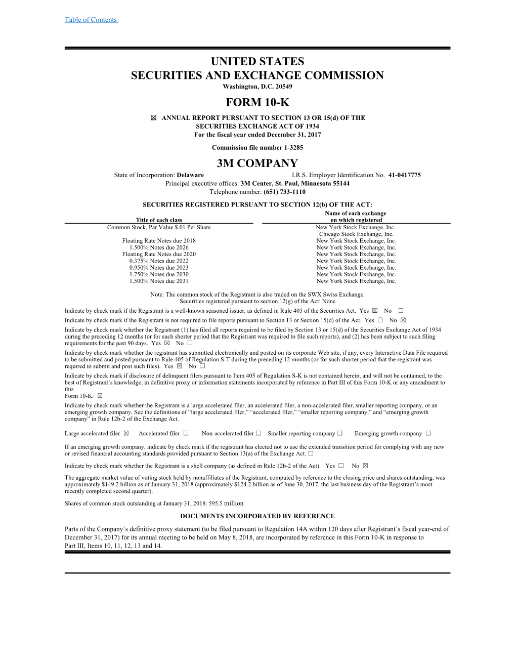 United States Securities and Exchange Commission Form