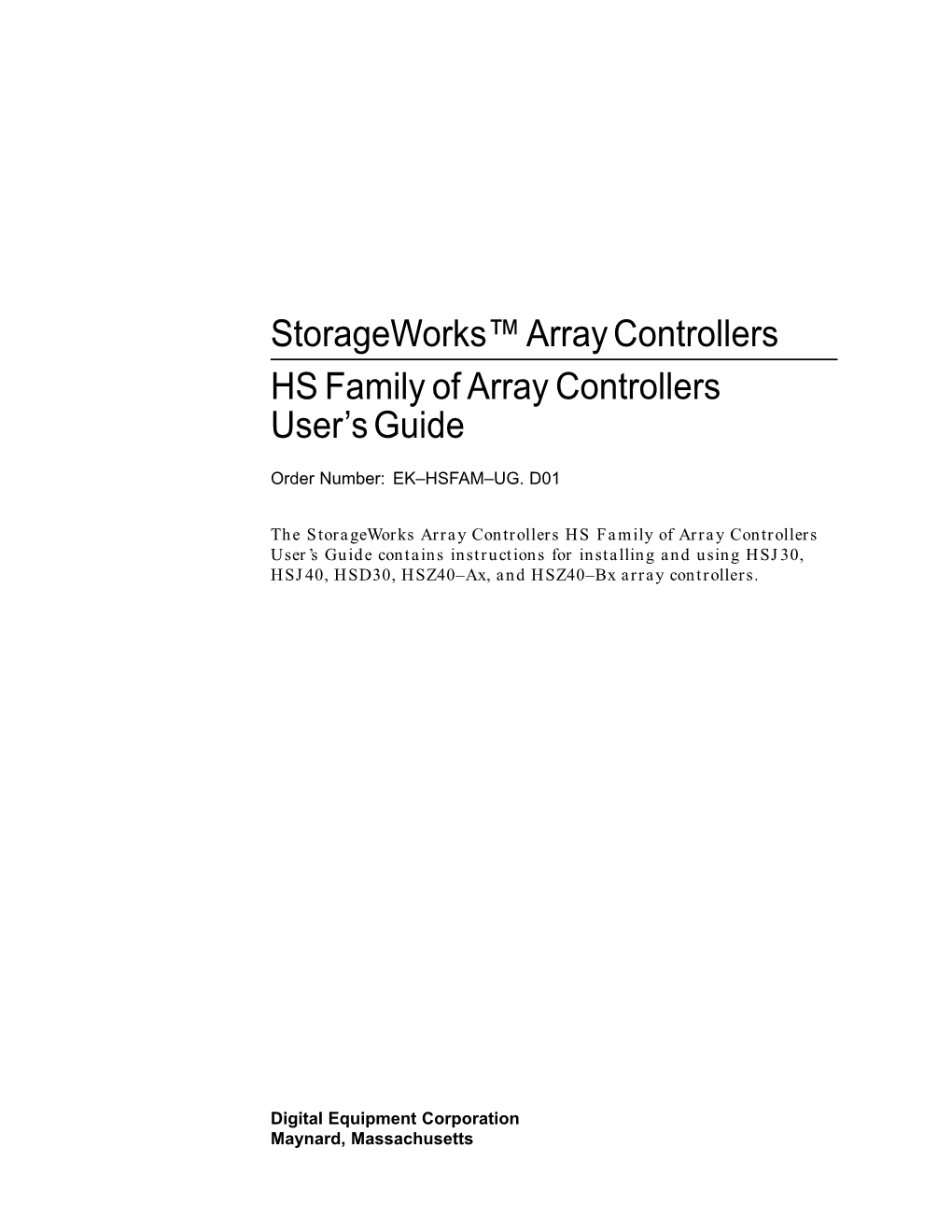 Storageworks HS Family of Array Controllers User's Guide