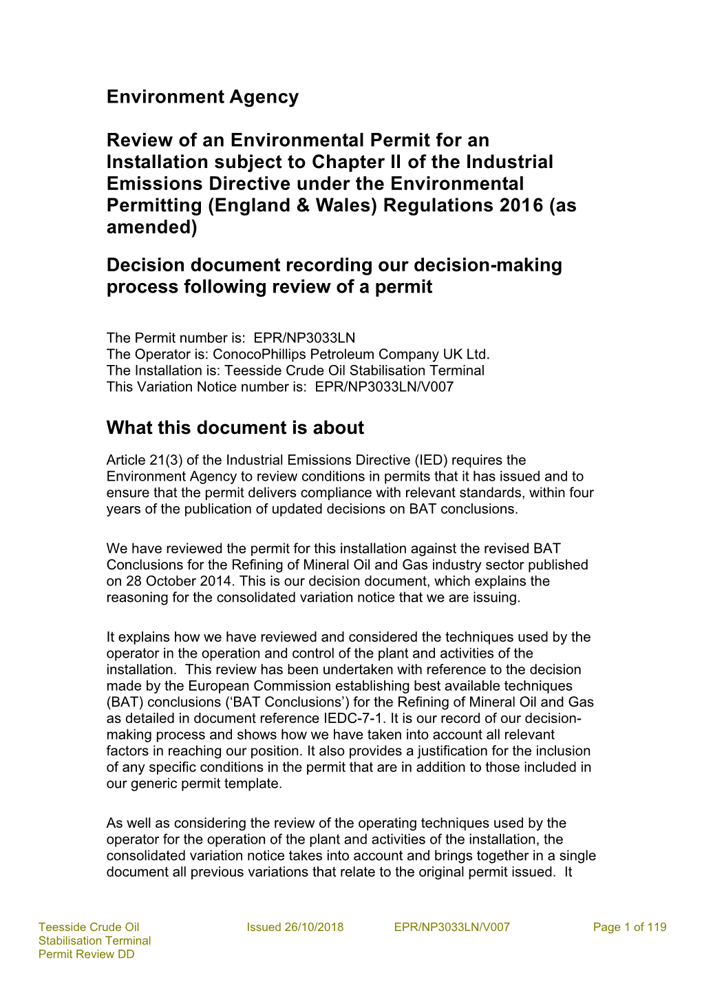 Decision Document Recording Our Decision-Making Process Following Review of a Permit