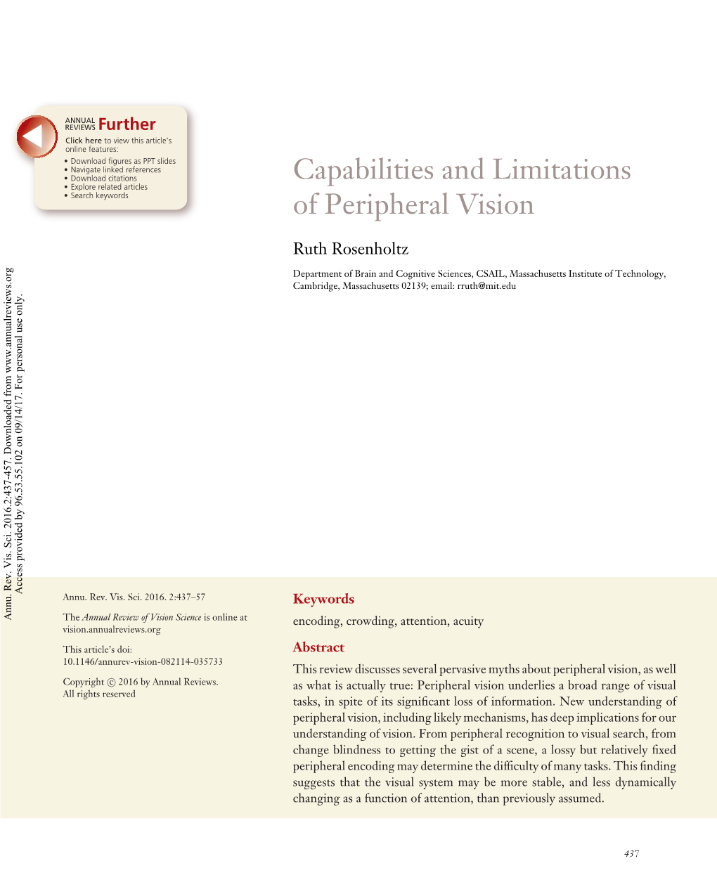 Capabilities and Limitations of Peripheral Vision