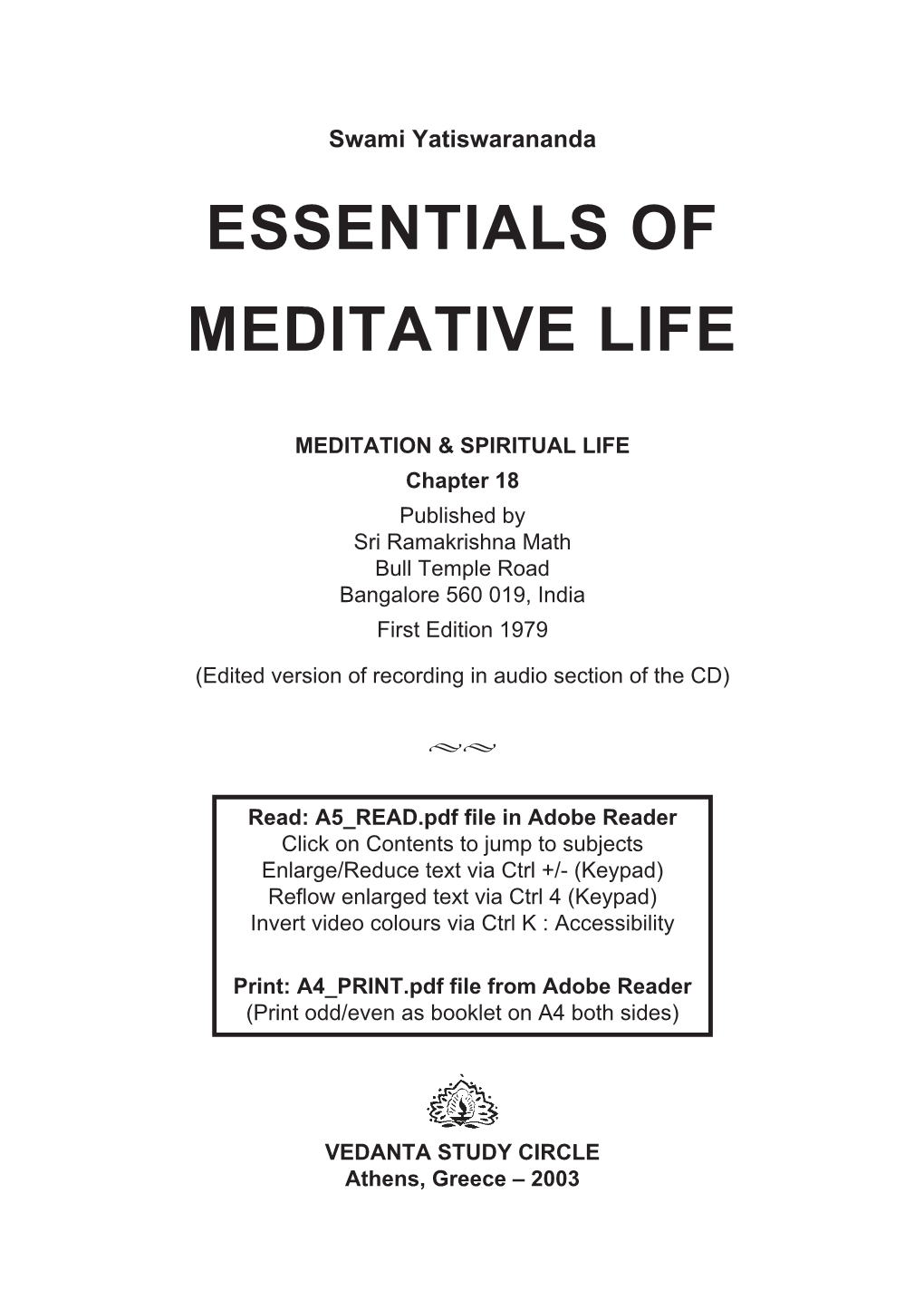 Essentials of Meditative Life