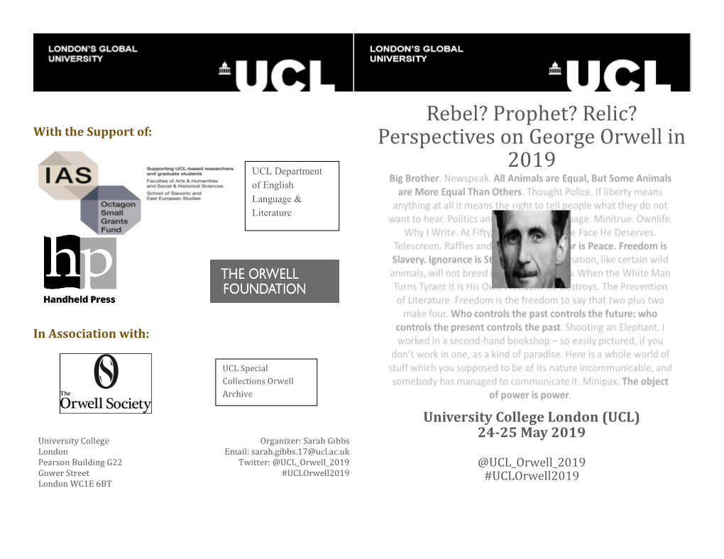 Rebel? Prophet? Relic? Perspectives on George Orwell in 2019
