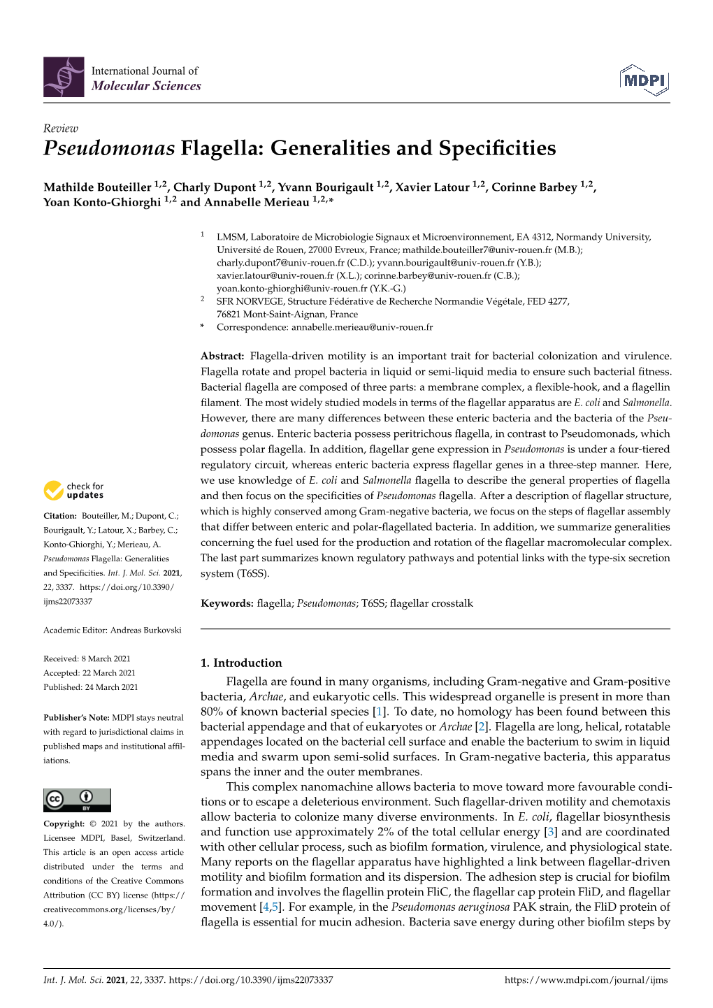 Pseudomonas Flagella: Generalities and Specificities