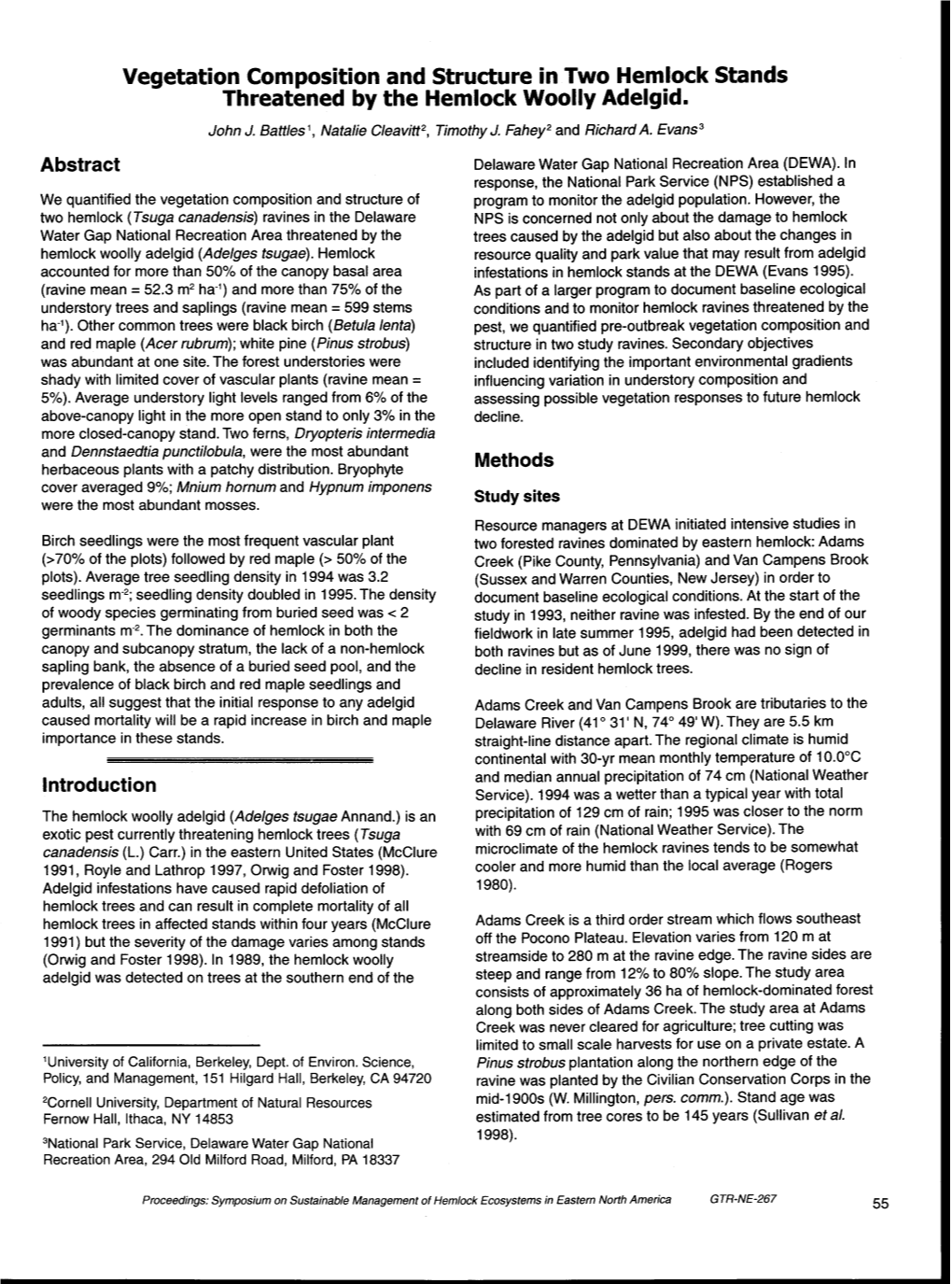 Vegetation Composition and Structure in Two Hemlock Stands Threatened by the Hemlock Woolly Adelgid