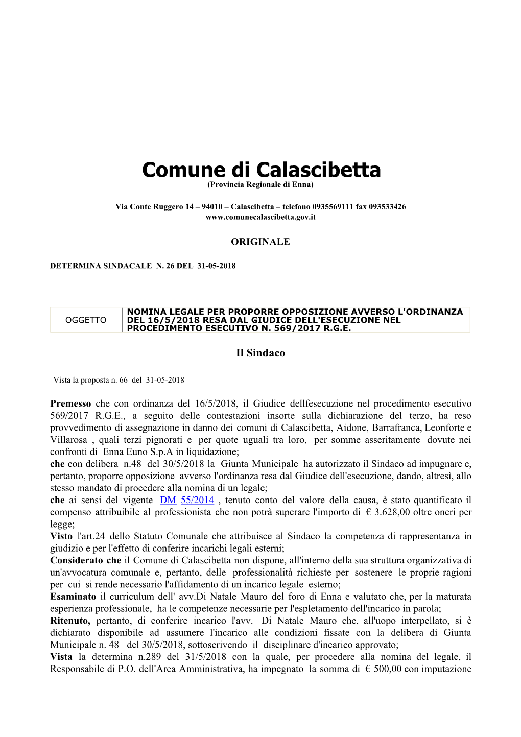 Comune Di Calascibetta (Provincia Regionale Di Enna)