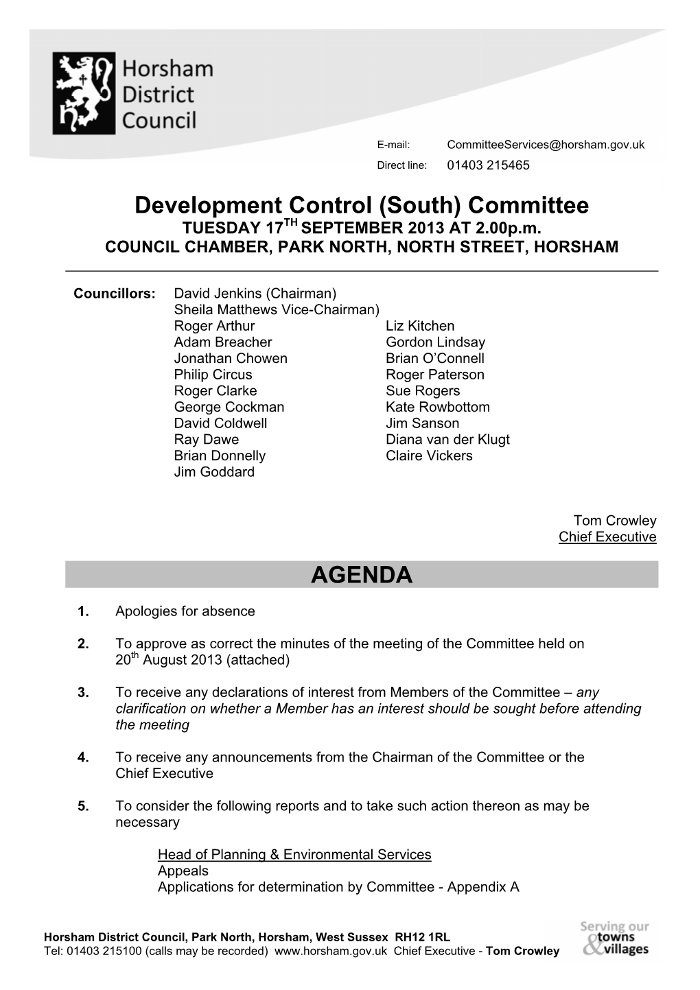 South) Committee TUESDAY 17TH SEPTEMBER 2013 at 2.00P.M