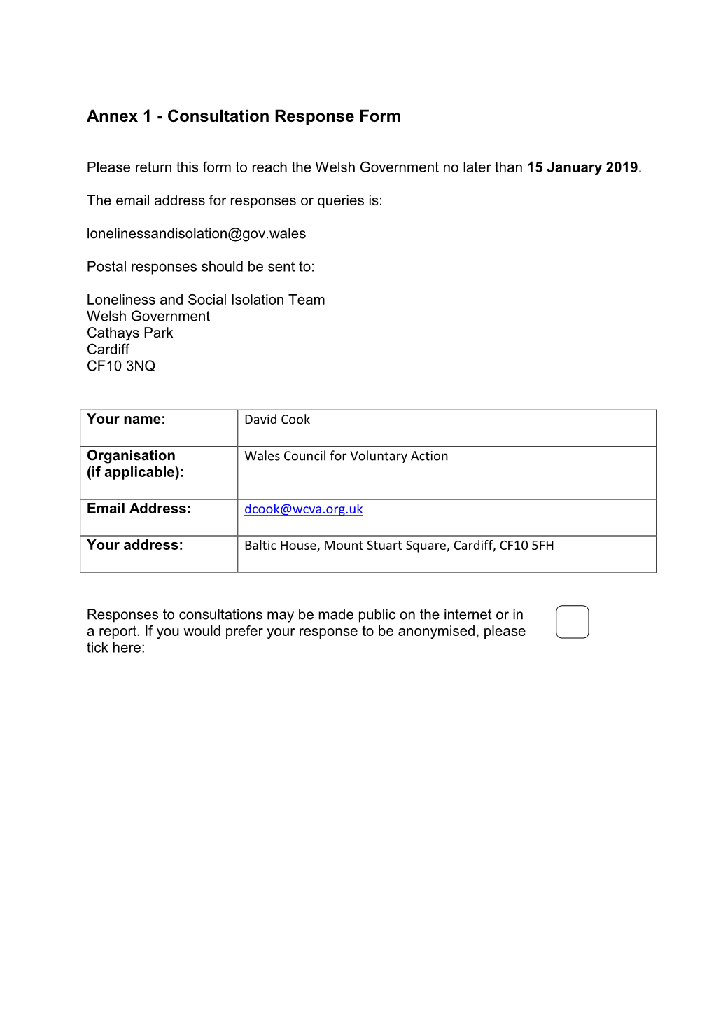 Annex 1 - Consultation Response Form
