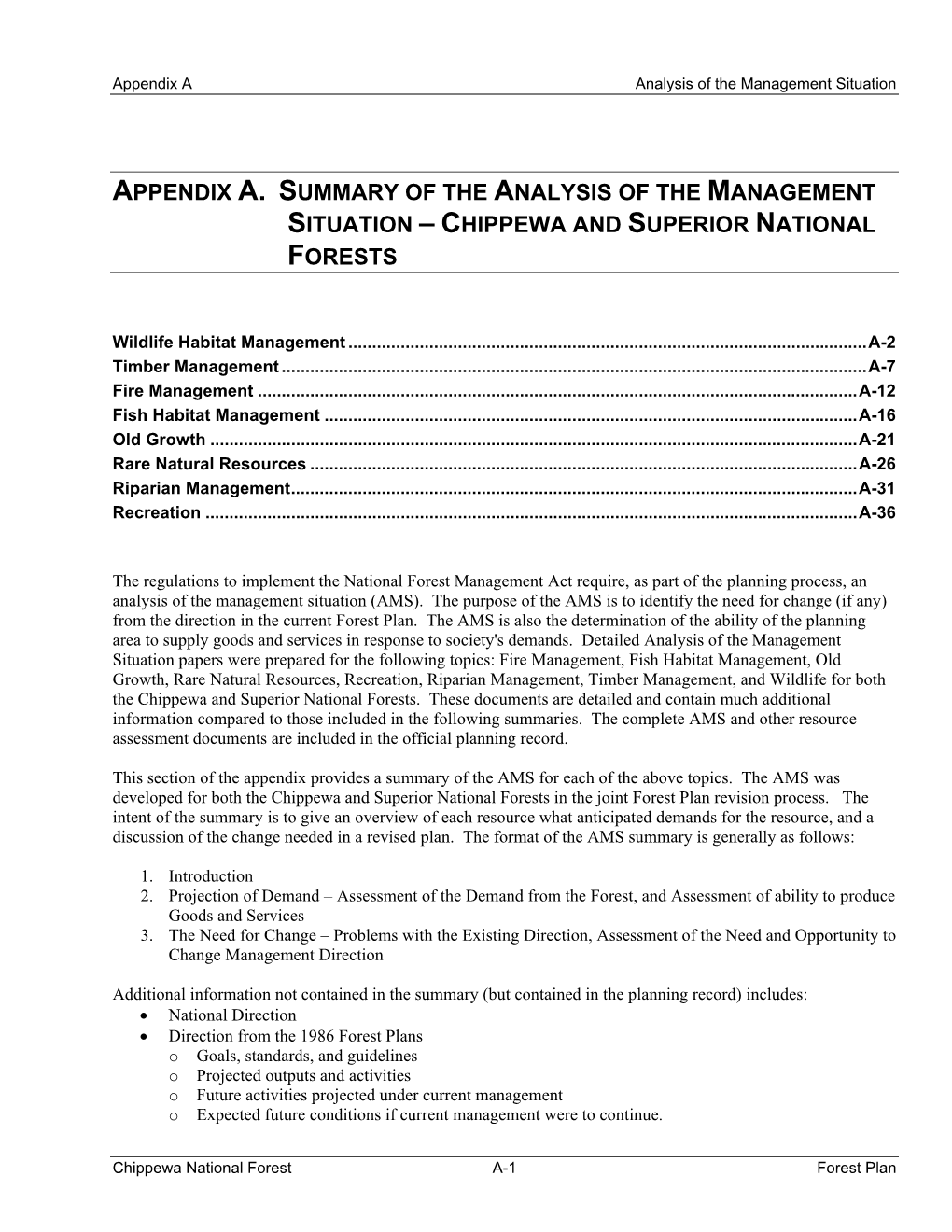 Appendix a Analysis of the Management Situation
