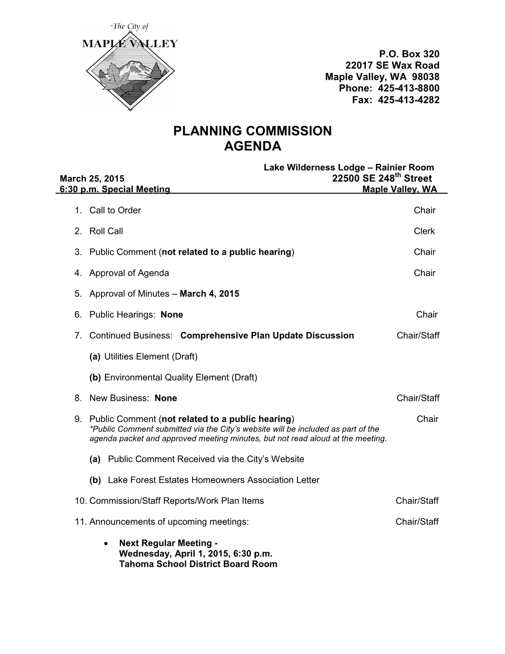 Planning Commission Agenda