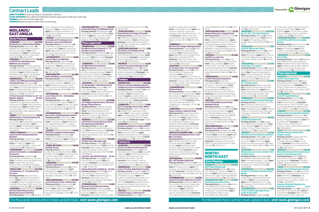 Contract Leads Powered by EARLY PLANNING Projects in Planning up to Detailed Plans Submitted