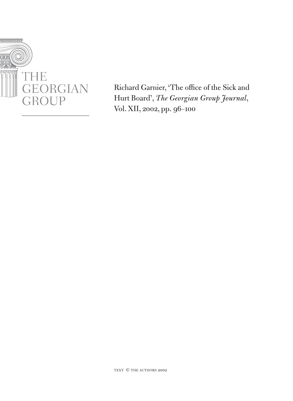 The Office of the Sick and Hurt Board’, the Georgian Group Journal, Vol