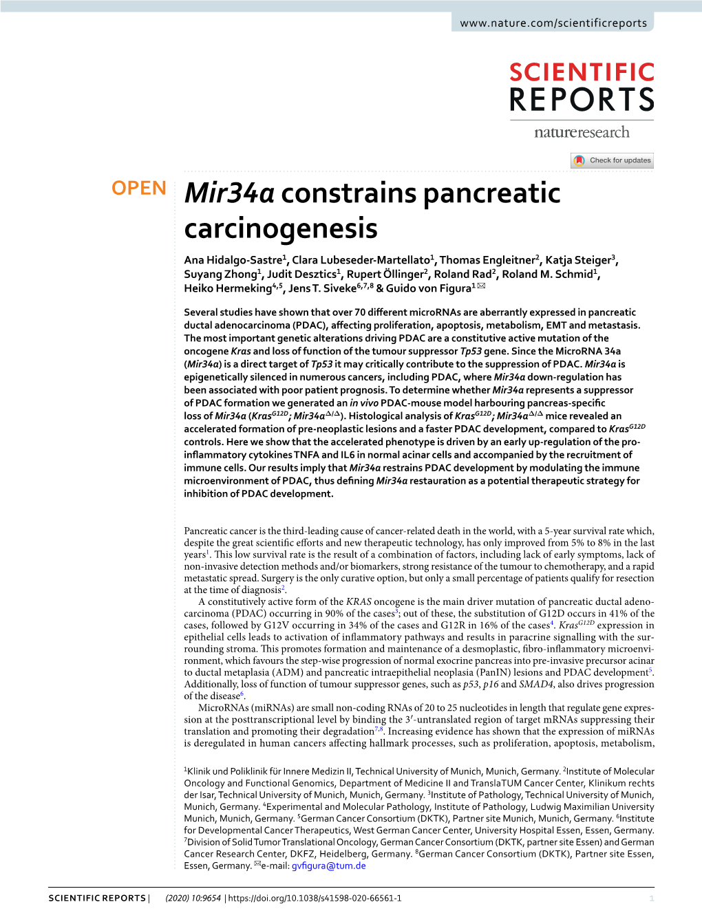 Mir34a Constrains Pancreatic Carcinogenesis