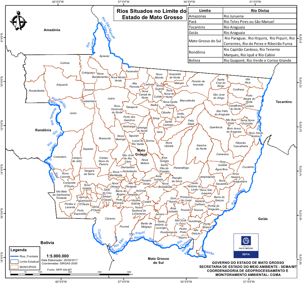 Rios Situados No Limite Do Estado De Mato Grosso