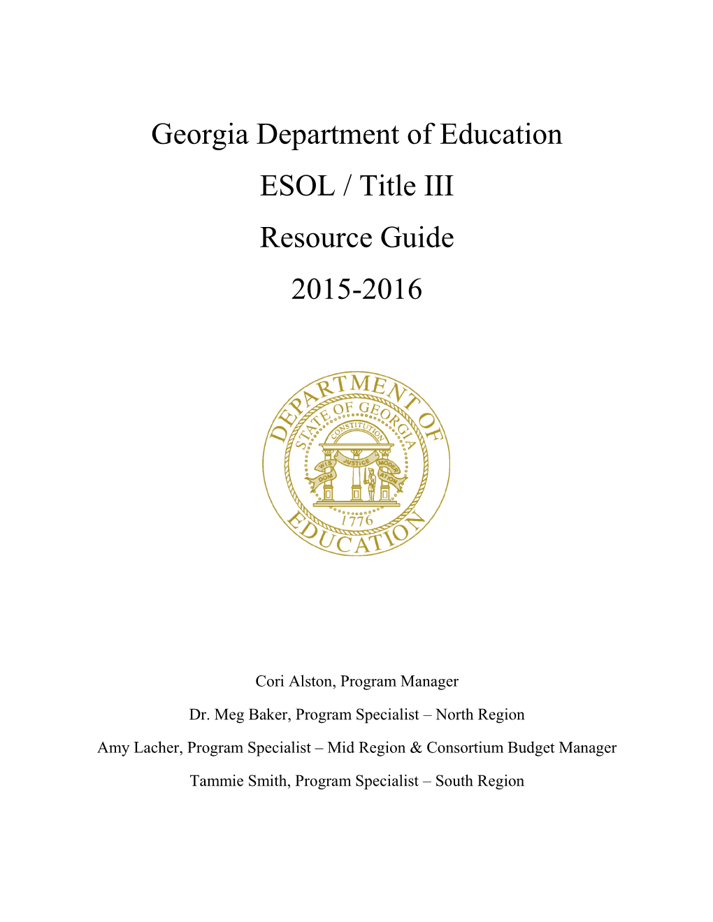 Georgia Department of Education ESOL / Title III Resource Guide 2015-2016