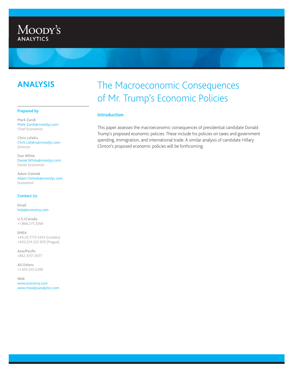 The Macroeconomic Consequences of Mr. Trump's Economic Policies