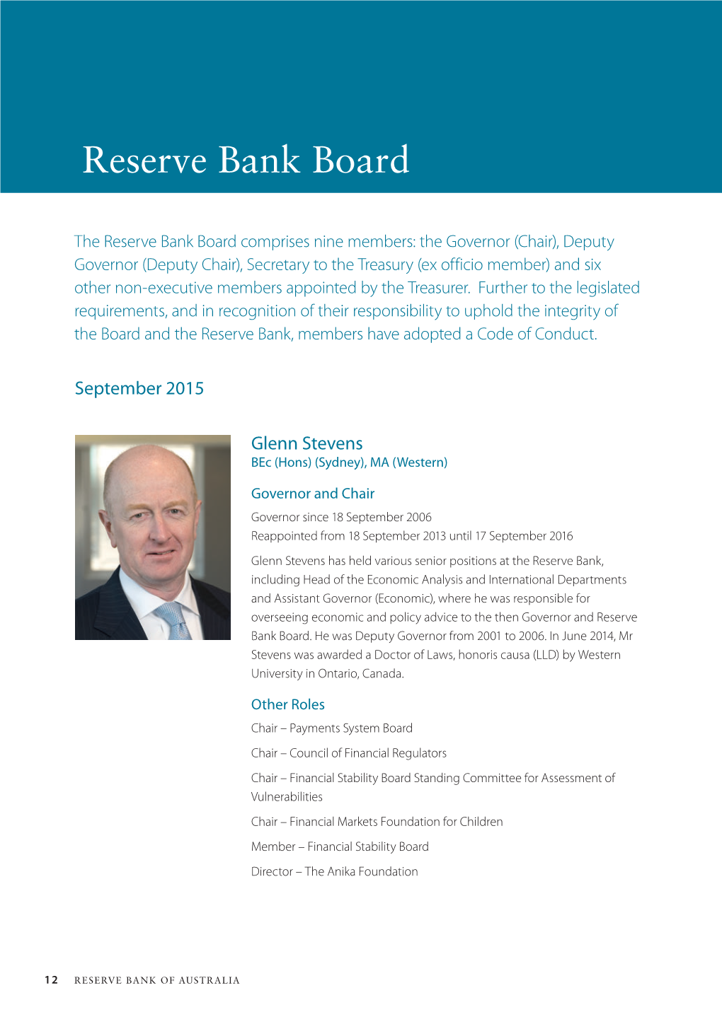 Reserve Bank of Australia Annual Report 2015