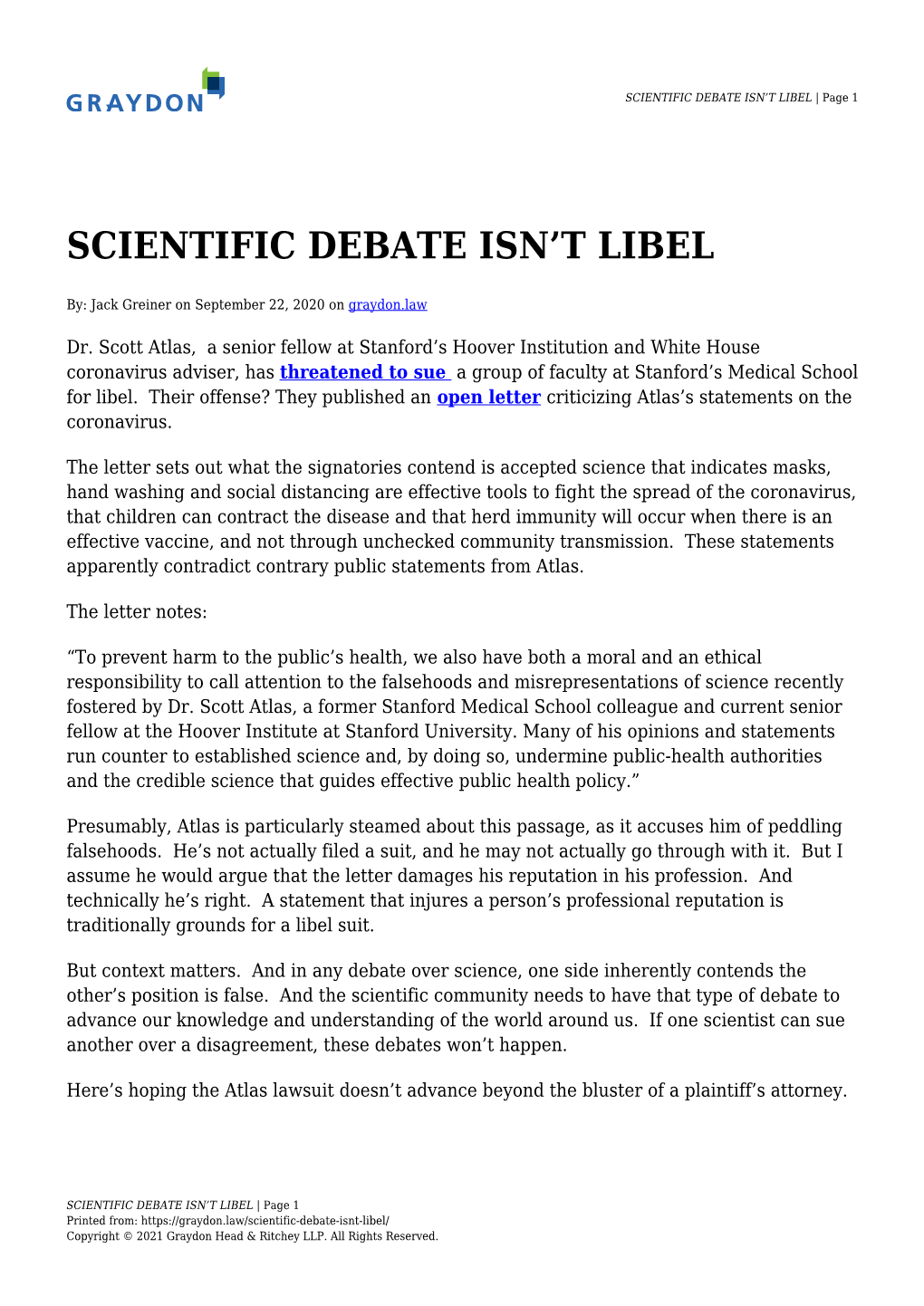 Scientific Debate Isn't Libel