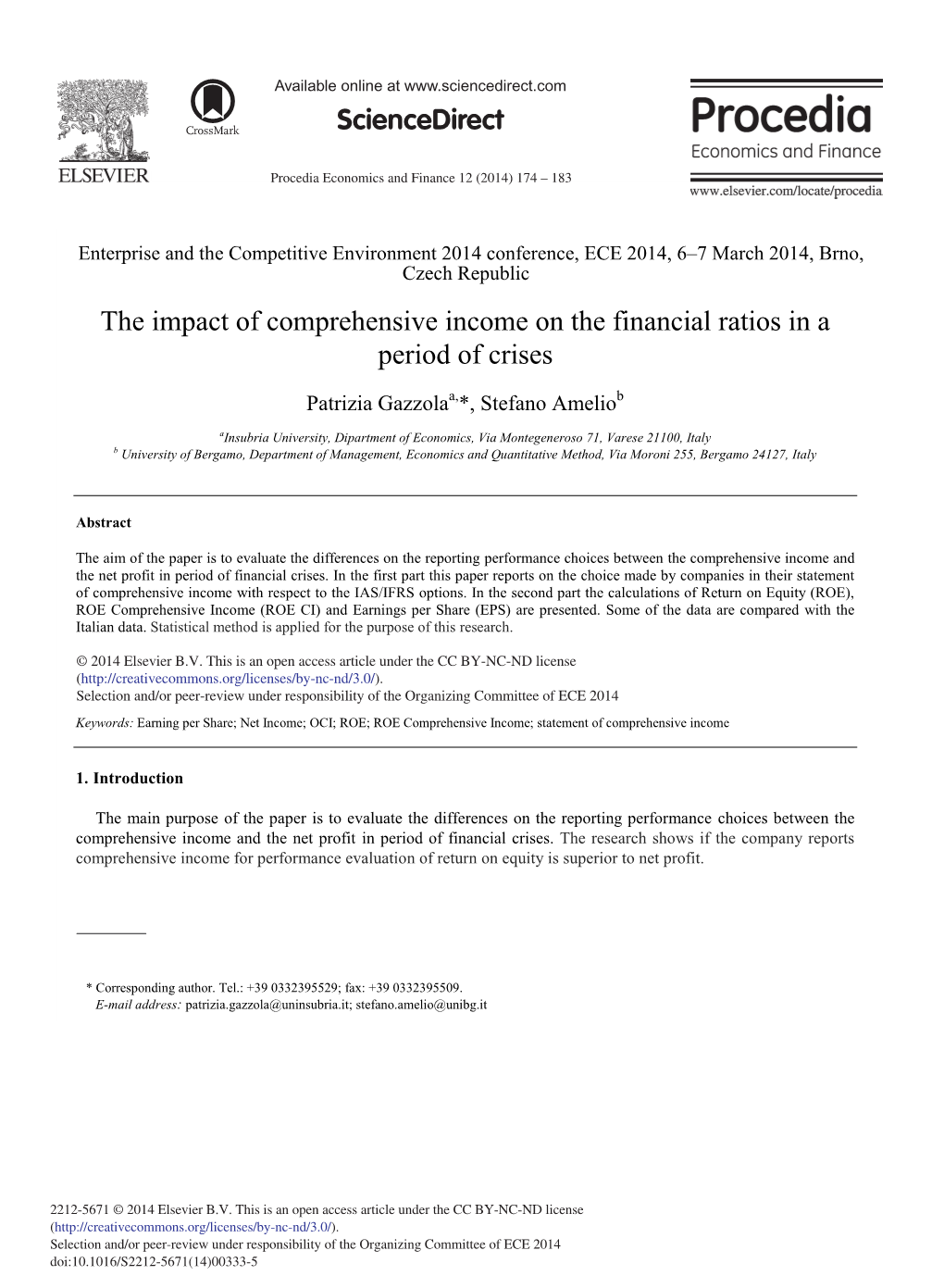 The Impact of Comprehensive Income on the Financial Ratios in a Period of Crises