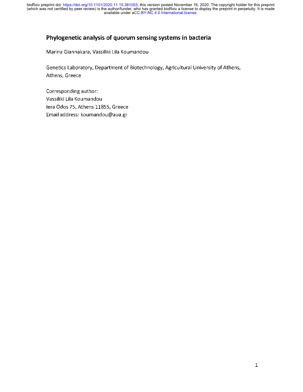 Phylogenetic Analysis of Quorum Sensing Systems in Bacteria